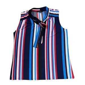 Atelier 29 Sleeveless Tie Neck Striped Top Size L